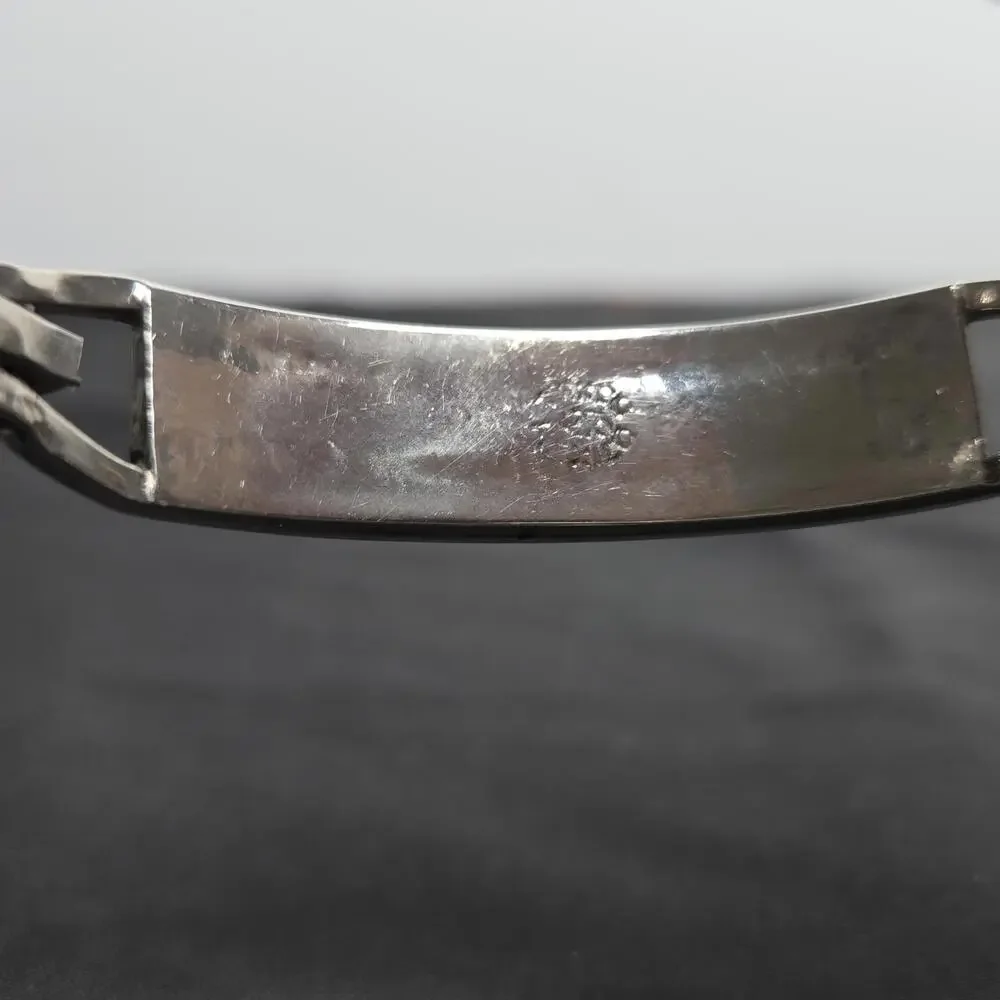 Vintage Taxco Mexico Black Onyx Inlay Hinged Bracelet Silver Tone - Picture 6 of 8